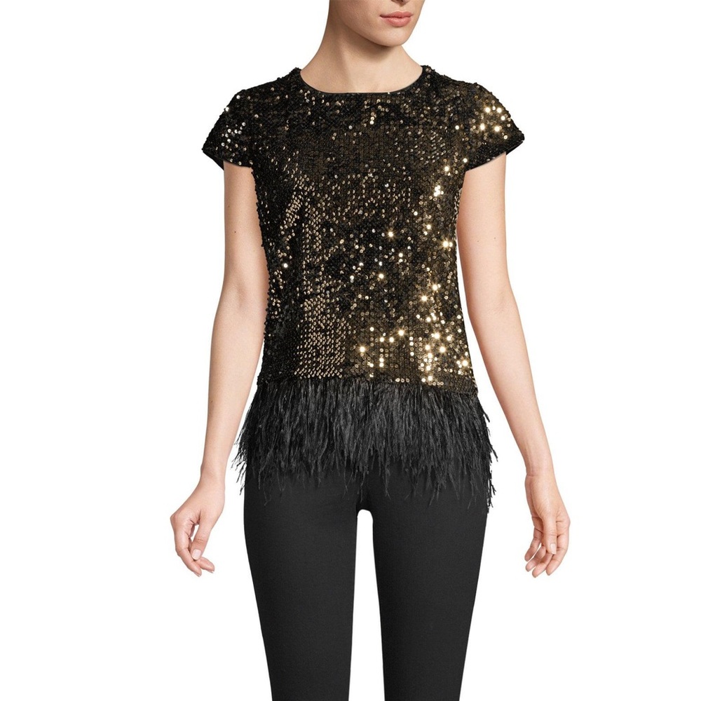 NWT Milly Gold Feather Hemmed Sequin Top Sz 6